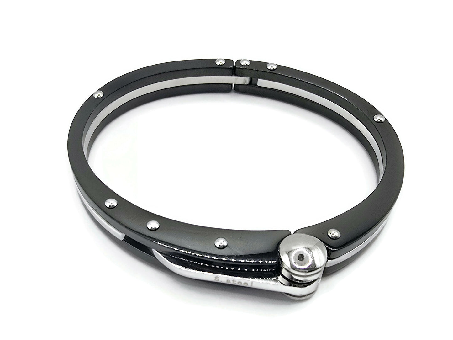 HANDCUFF STAINLESS STEEL WRISTBAND MEN'S JEWELLERY BRACELET BLACK&SILVER - steelstyle33