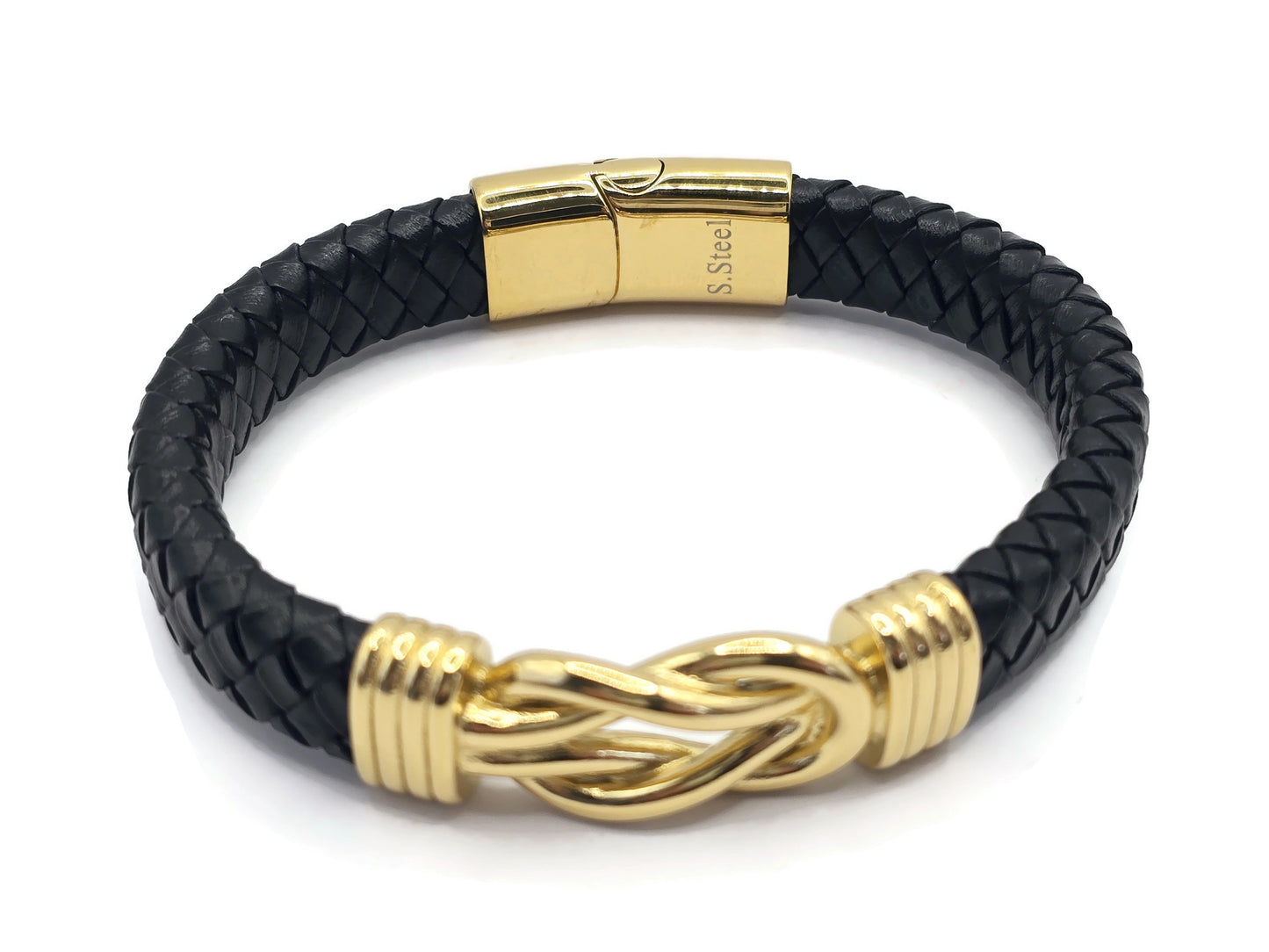 Men's infinity knot leather bracelet , Forever linked bracelet, braided gold - steelstyle33