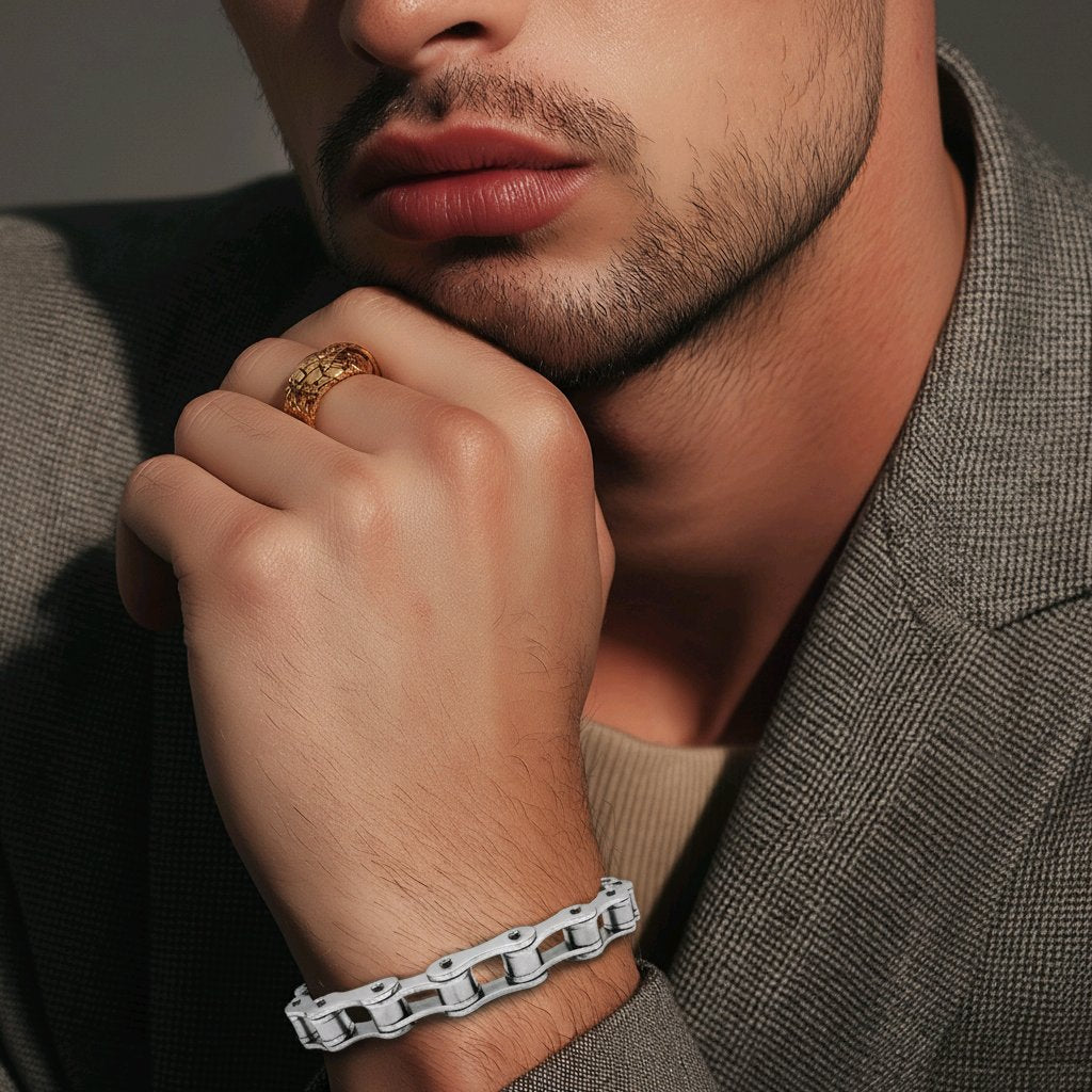 LARGE BIKER GOTHIC STAINLESS STEEL 316L BIKE CHAIN BRACELET