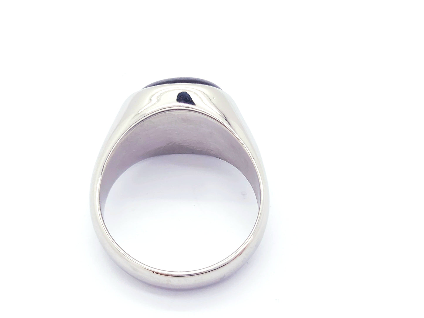 SILVER SIGNET WITH NATURAL BLACK ONYX GEMSTONE STAINLESS STEEL RING WOMENS steelstyle33