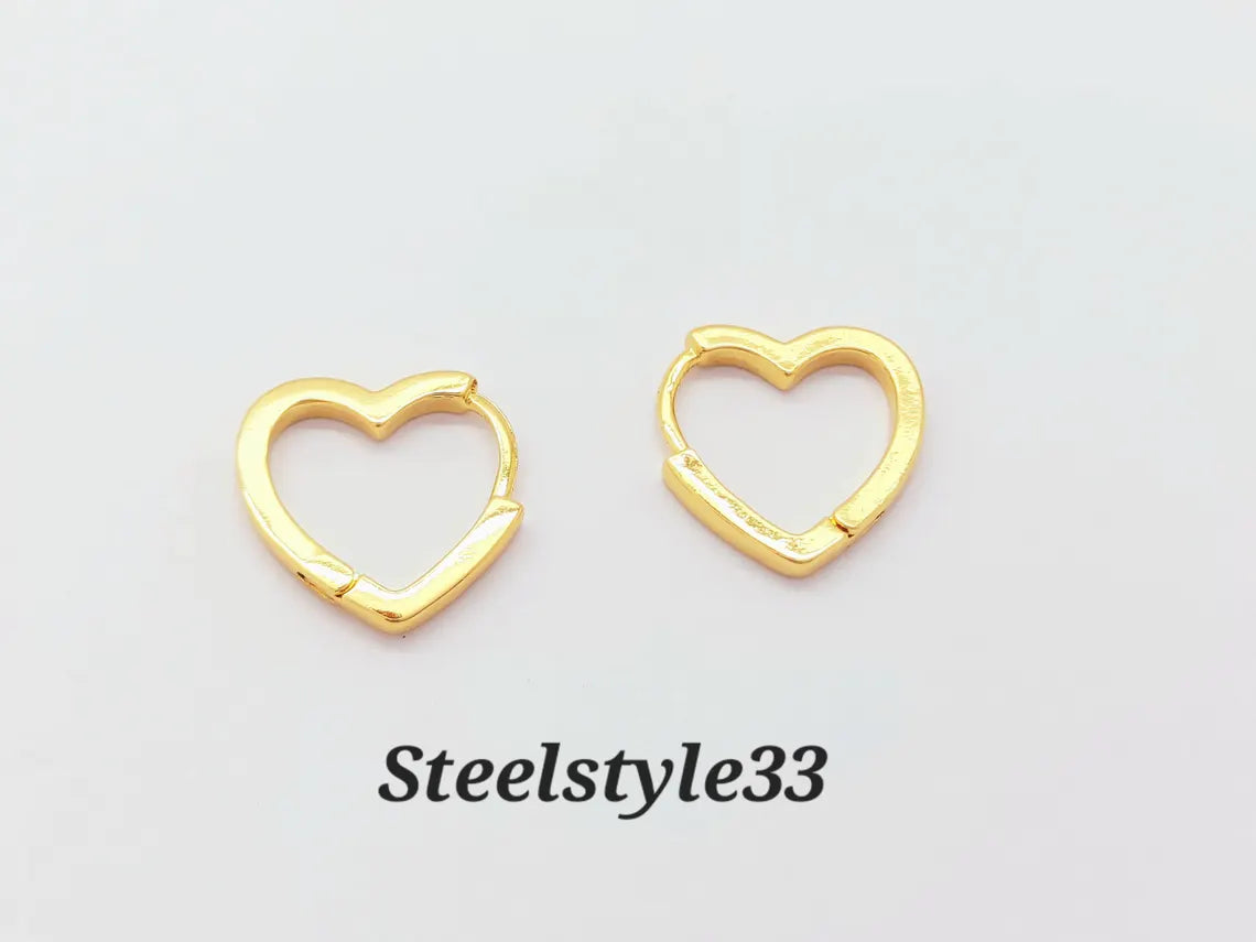 Simple Glossy Hollow Heart Shaped Hoop Earrings Stainless Steel 18k Gold plated steelstyle33