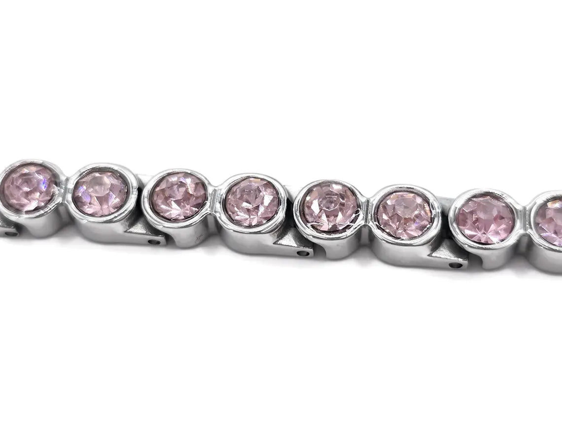 Ladies elegant FULL BIO MAGNETIC Tenis Ball bracelet with Pink cubic zirconia gemstones (Copy) Steelstyle33