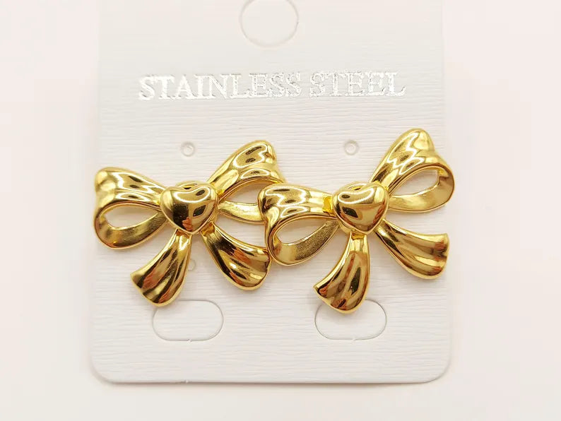 Elegant 18K Gold Plated Bow Stud Earrings - Tarnish-Free Stainless Steel for Wedding & Everyday Chic steelstyle33