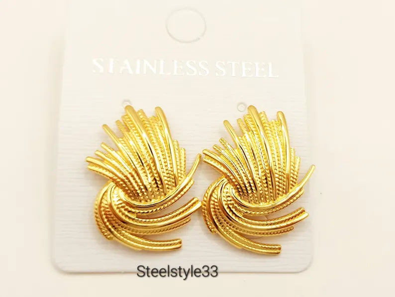 Elegant 18k Gold-Plated Waterproof Stainless Steel Earrings: Trendy Minimalist Fashion Accessory - steelstyle33