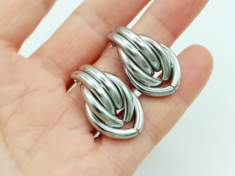 Waterproof Twisted Stainless Steel Silver Stud Earrings - Hypoallergenic Fashion Jewelry for Everyday Wear steelstyle33