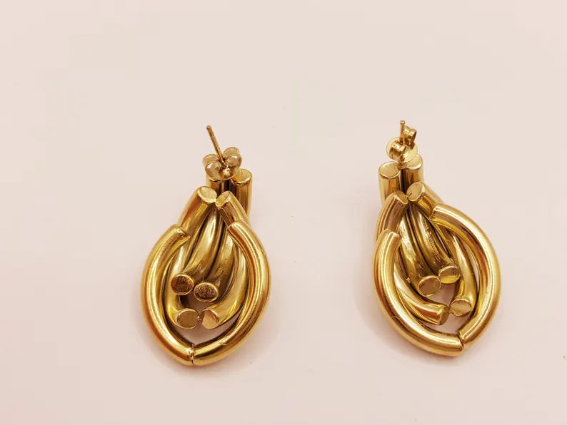 18k Gold-Plated Braided Stainless Steel Stud Earrings: Waterproof, Hypoallergenic Fashion Jewelry - steelstyle33