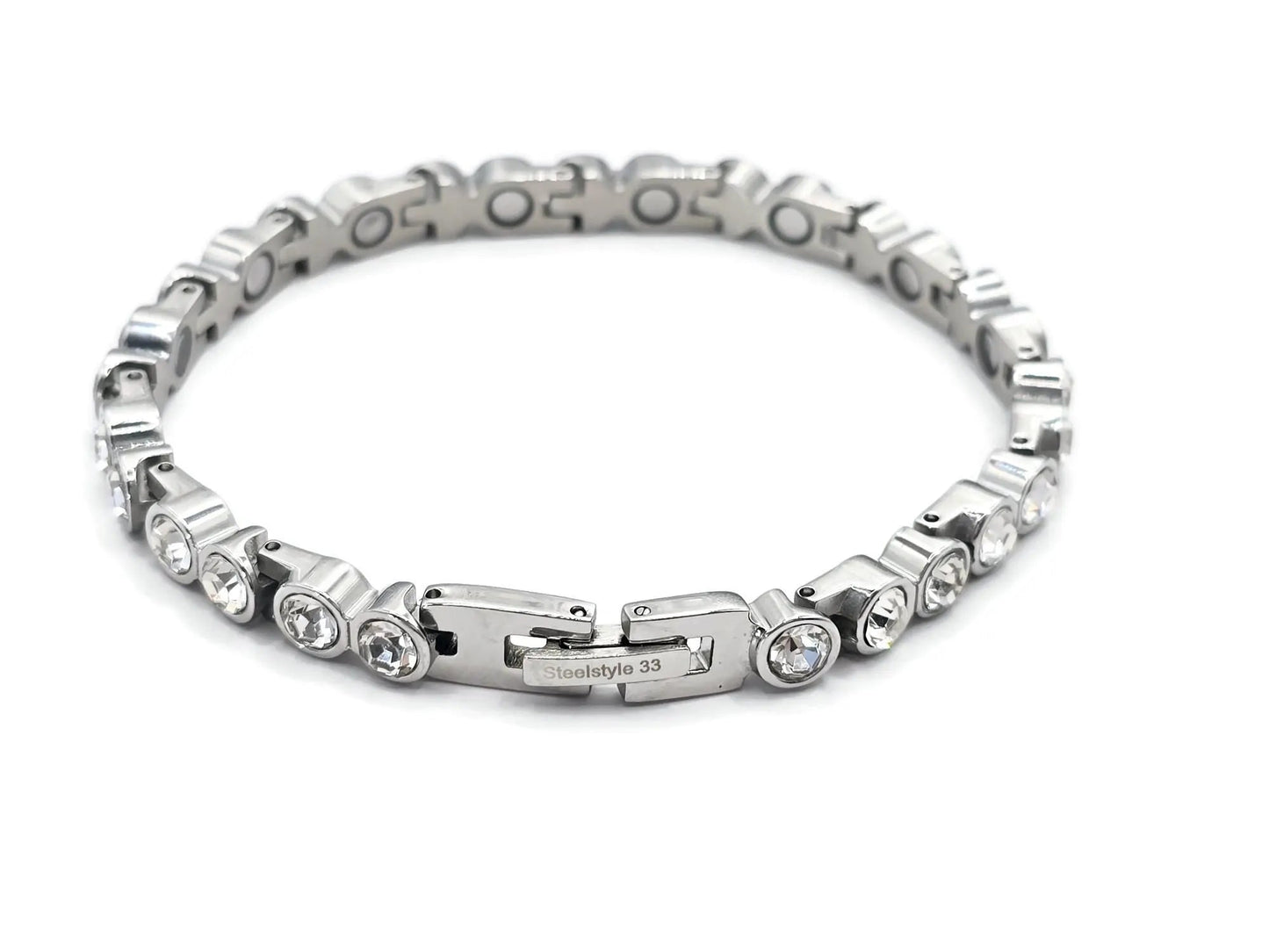 Ladies elegant FULL BIO MAGNETIC Tennis Ball bracelet with White cubic zirconia gemstones Steelstyle33