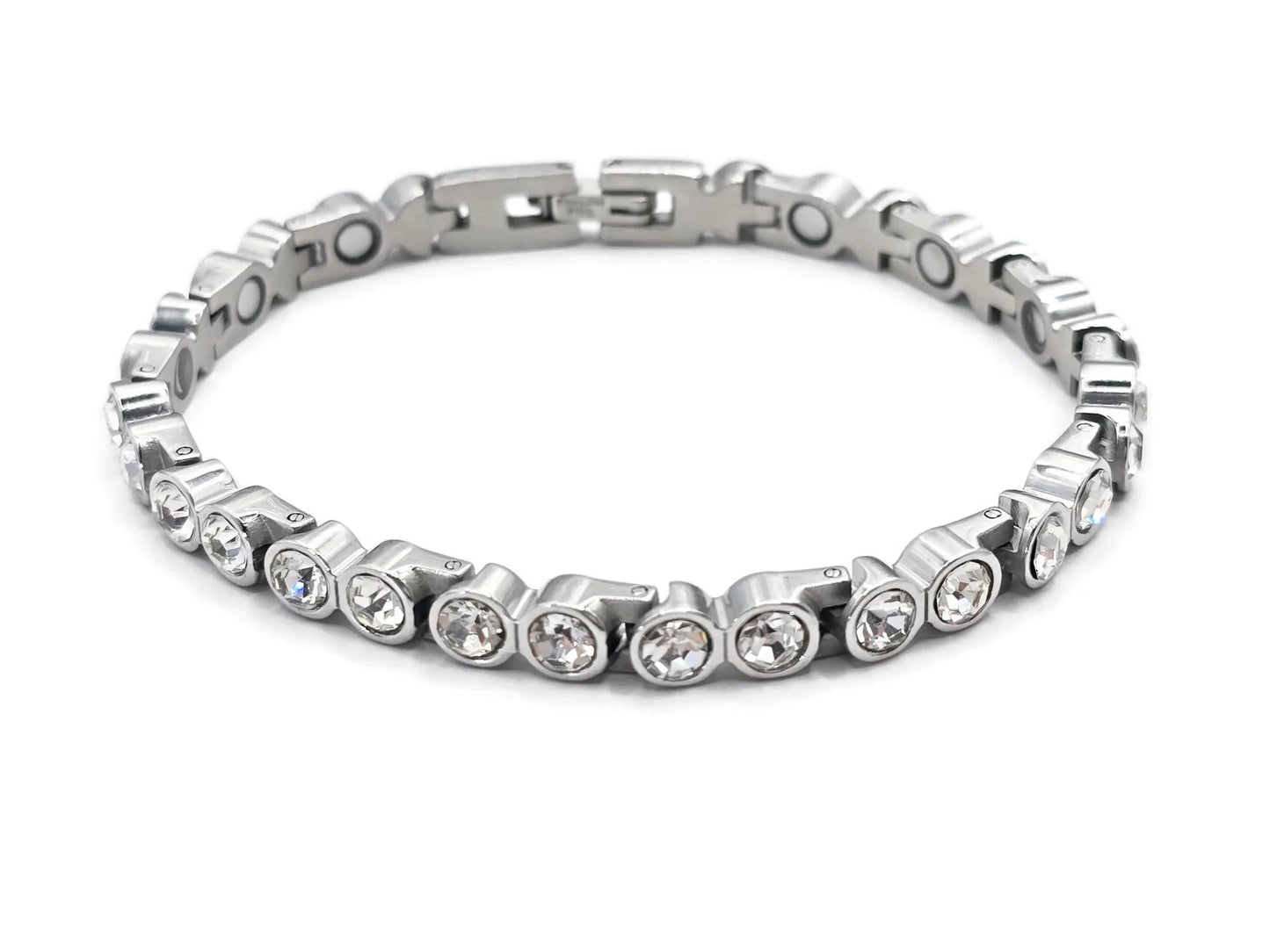 Ladies elegant FULL BIO MAGNETIC Tennis Ball bracelet with White cubic zirconia gemstones Steelstyle33