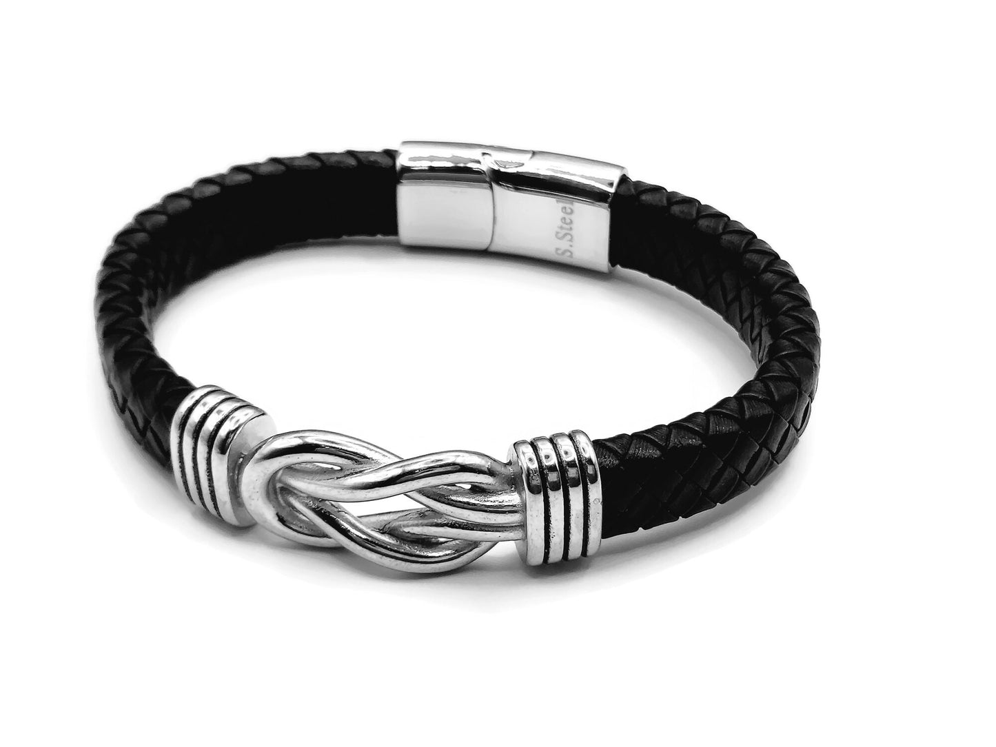 Men's Infinity Knot Leather Bracelet, Forever Linked Bracelet, Braided Silver
