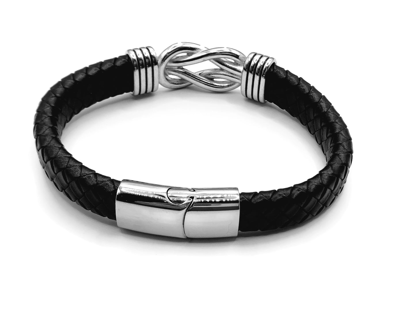 Men's Infinity Knot Leather Bracelet, Forever Linked Bracelet, Braided Silver