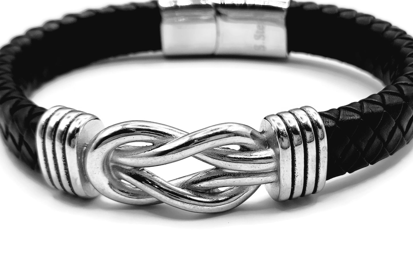 Men's Infinity Knot Leather Bracelet, Forever Linked Bracelet, Braided Silver