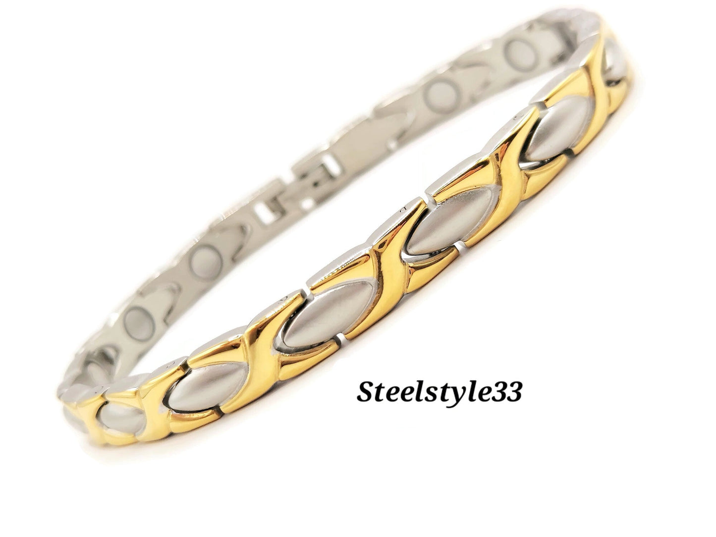 Elegant Women's Biomagnetic Braided Bracelet with silver/gold In Stainless Steel Steelstyle33