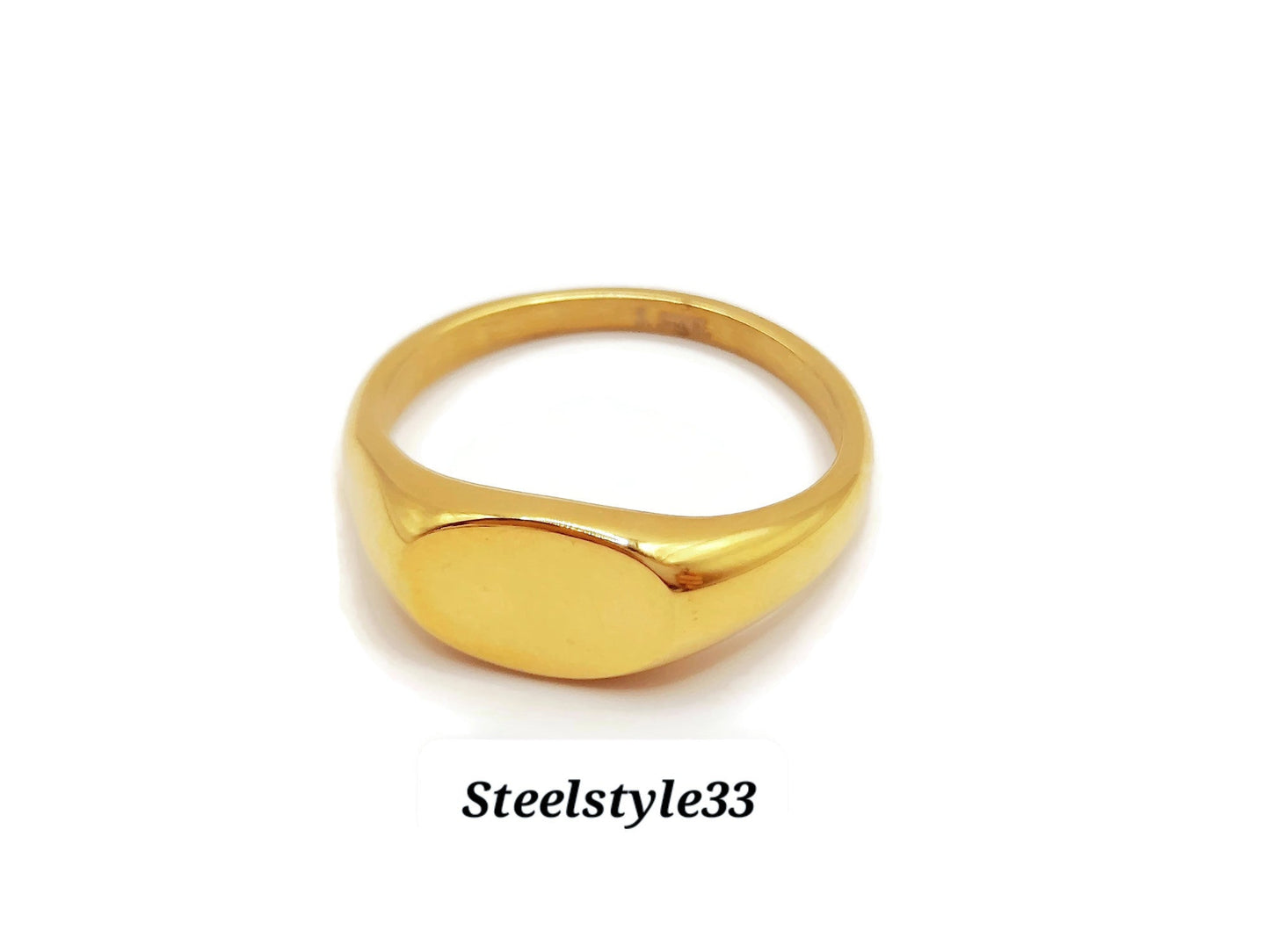 Stainless Steel Gold Round  Signet  Polished Mens Womens Different Sizes Available steelstyle33