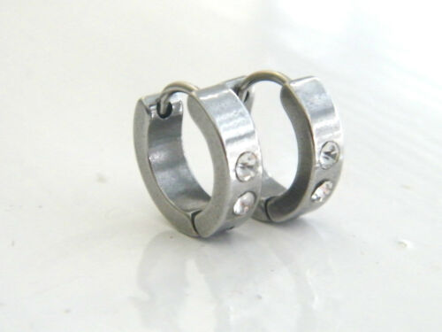1 PAIR OF STAINLESS STEEL 316L HOOGIE HOOP CRYSTAL EARRINGS MENS WOMENS Steelstyle33