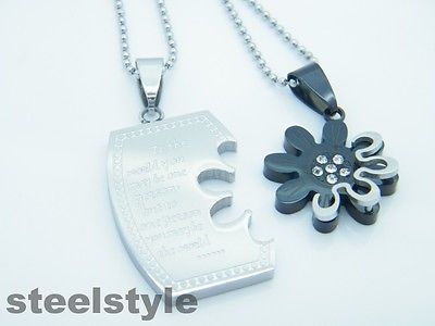 WOMENS MENS STAINLESS STEEL 316L COUPLE PENDANT NECKLACE SILVER/BLACK 01 Unbranded