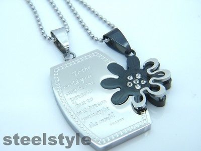 WOMENS MENS STAINLESS STEEL 316L COUPLE PENDANT NECKLACE SILVER/BLACK 01 Unbranded