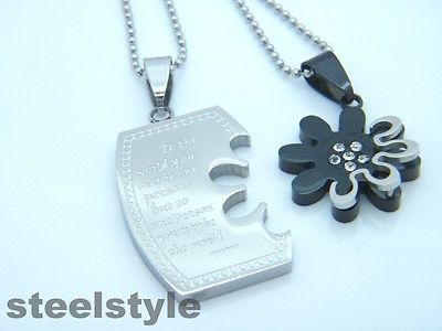 WOMENS MENS STAINLESS STEEL 316L COUPLE PENDANT NECKLACE SILVER/BLACK 01 Unbranded