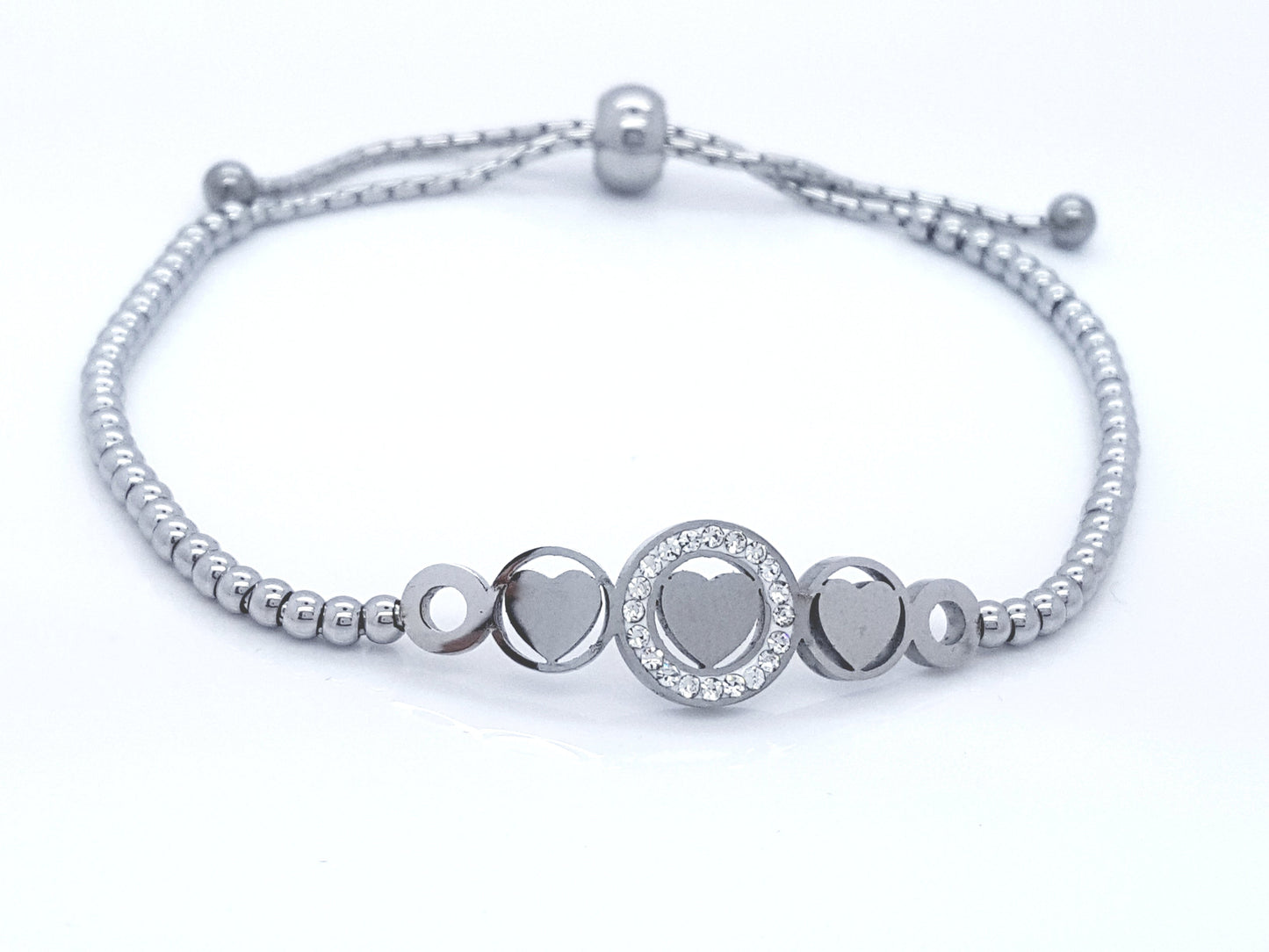 WOMEN'S STAINLESS STEEL SLIDING BRACELET HEART LADIE'S JEWELLERY steelstyle33