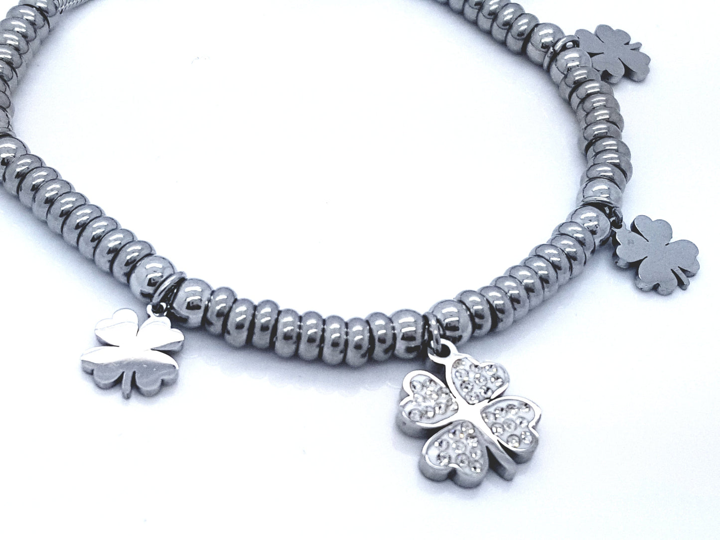 LADIE'S STAINLESS STEEL CHARMS SLIDING BRACELET SHAMROCK JEWELLERY BRACELET steelstyle33