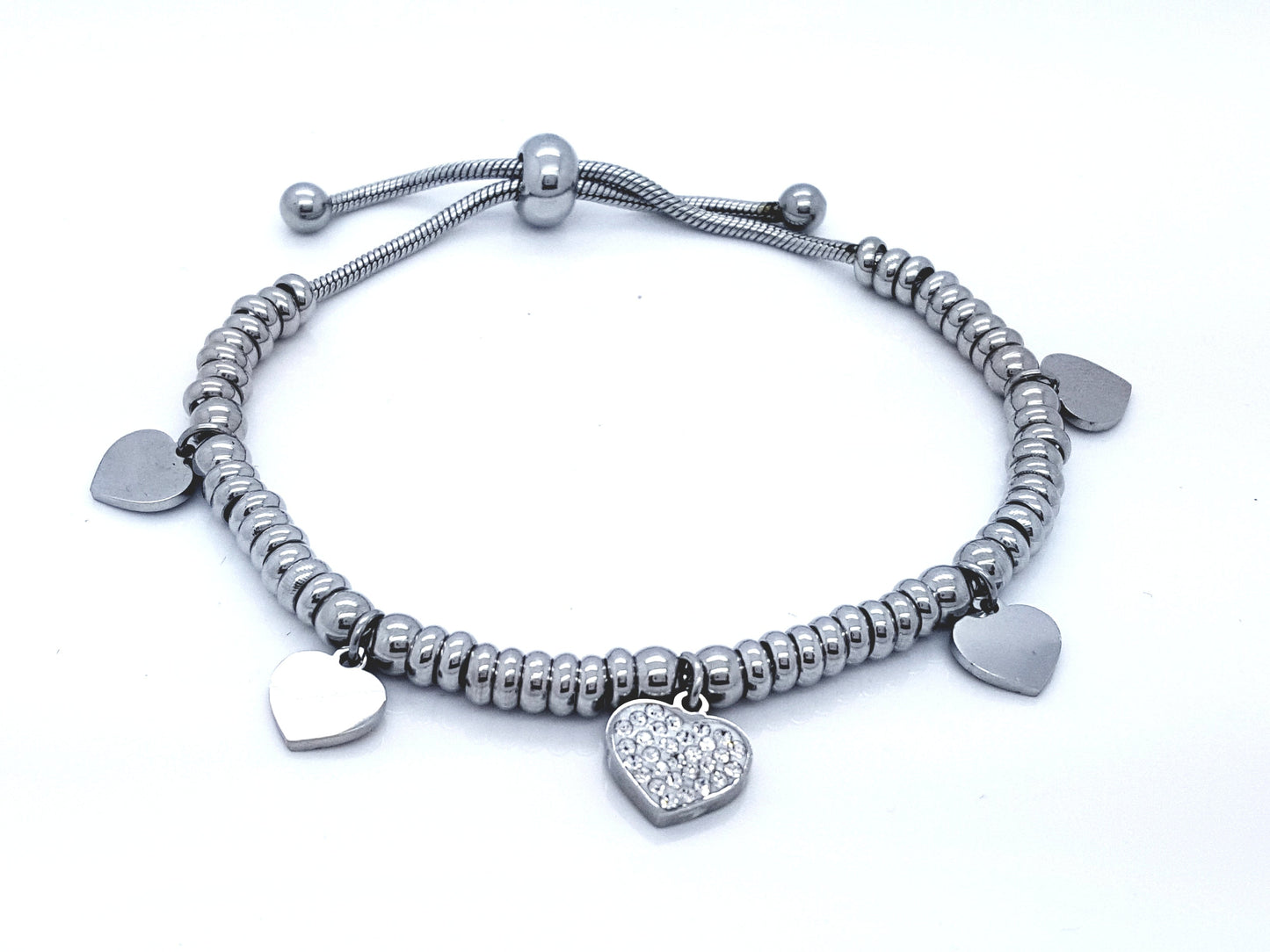LADIE'S STAINLESS STEEL CHARMS SLIDING BRACELET HEART JEWELLERY BRACELET steelstyle33