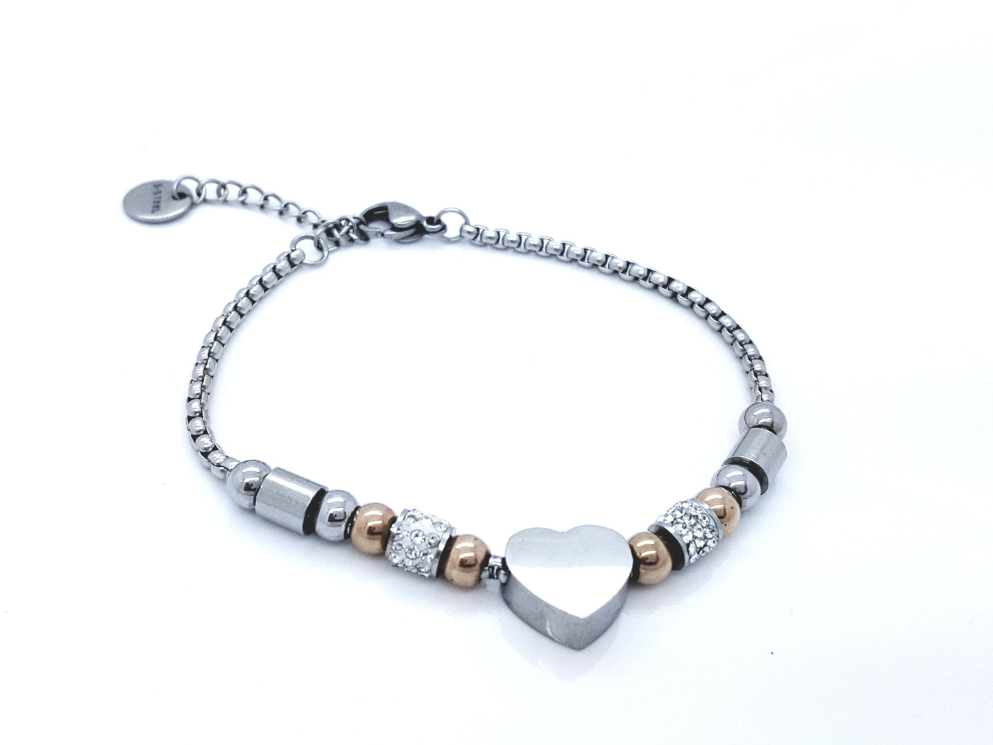 WOMEN'S STAINLESS STEEL HEART JEWELLERY BRACELET SILVER/GOLD steelstyle33