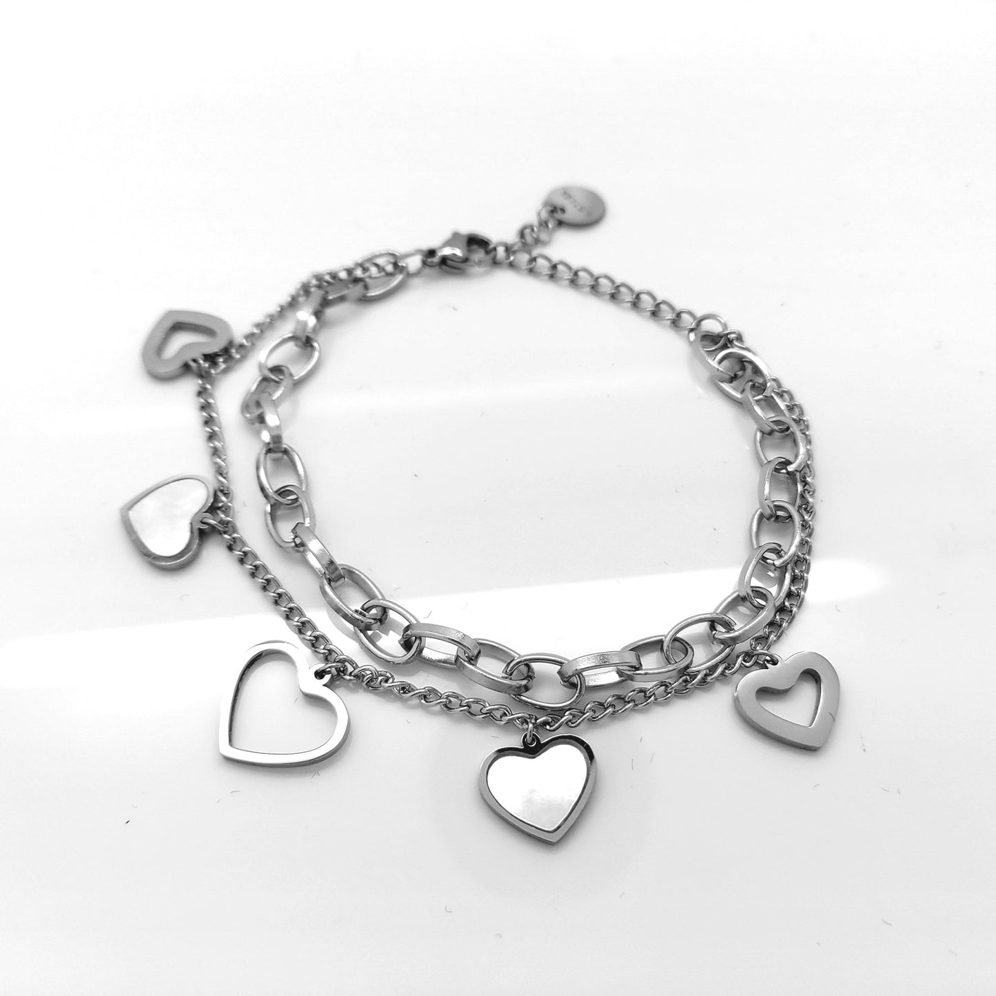 LADIE'S STAINLESS STEEL SILVER CHARMS BRACELET HEARTS steelstyle33