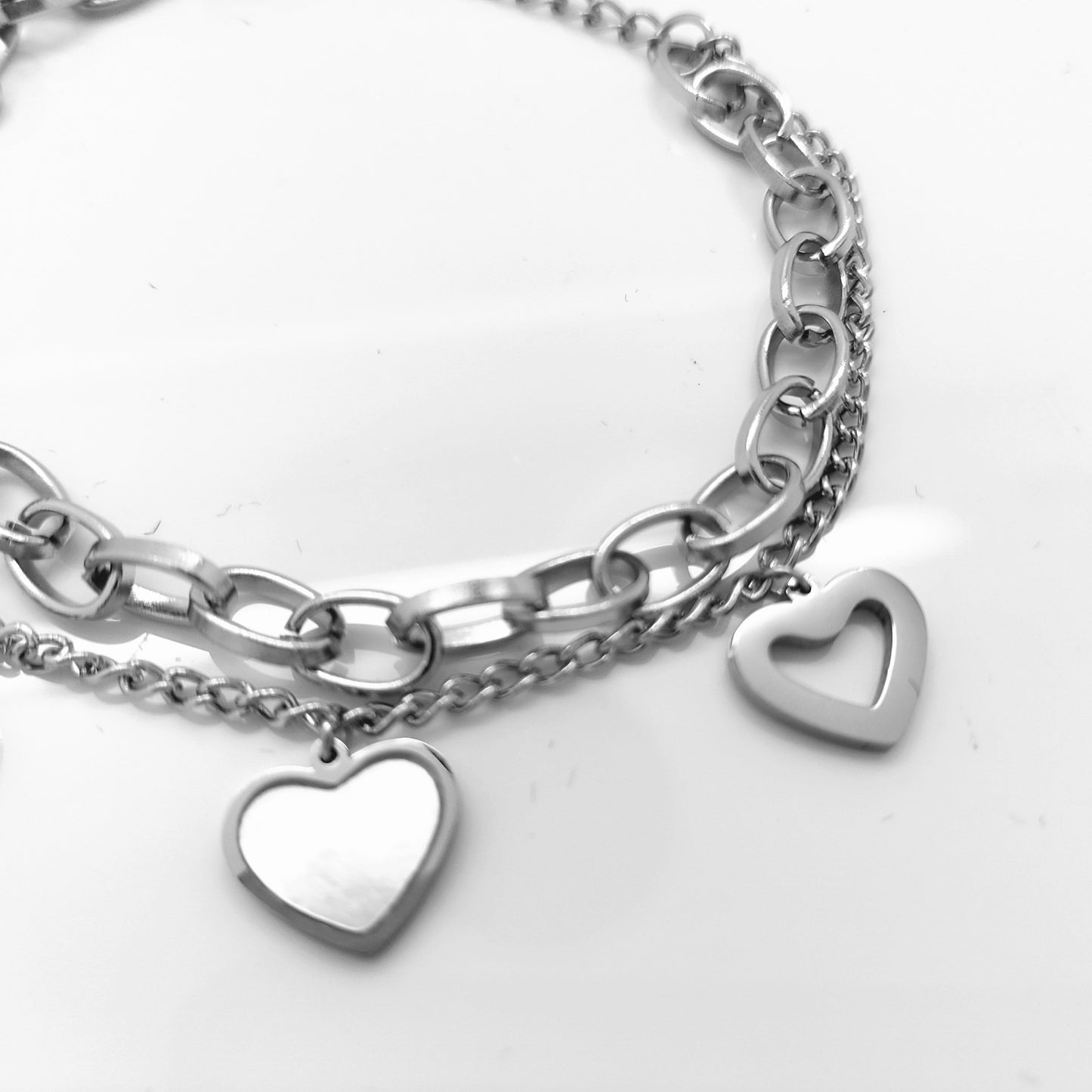 LADIE'S STAINLESS STEEL SILVER CHARMS BRACELET HEARTS steelstyle33
