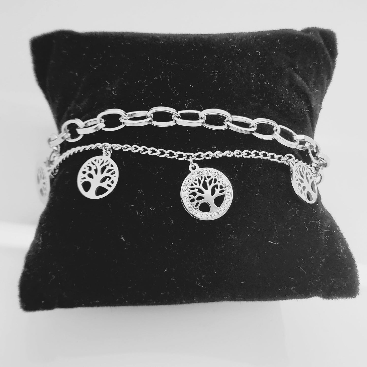 LADIE'S STAINLESS STEEL SILVER CHARMS BRACELET SYMBOLIC TREE OF LIFE steelstyle33