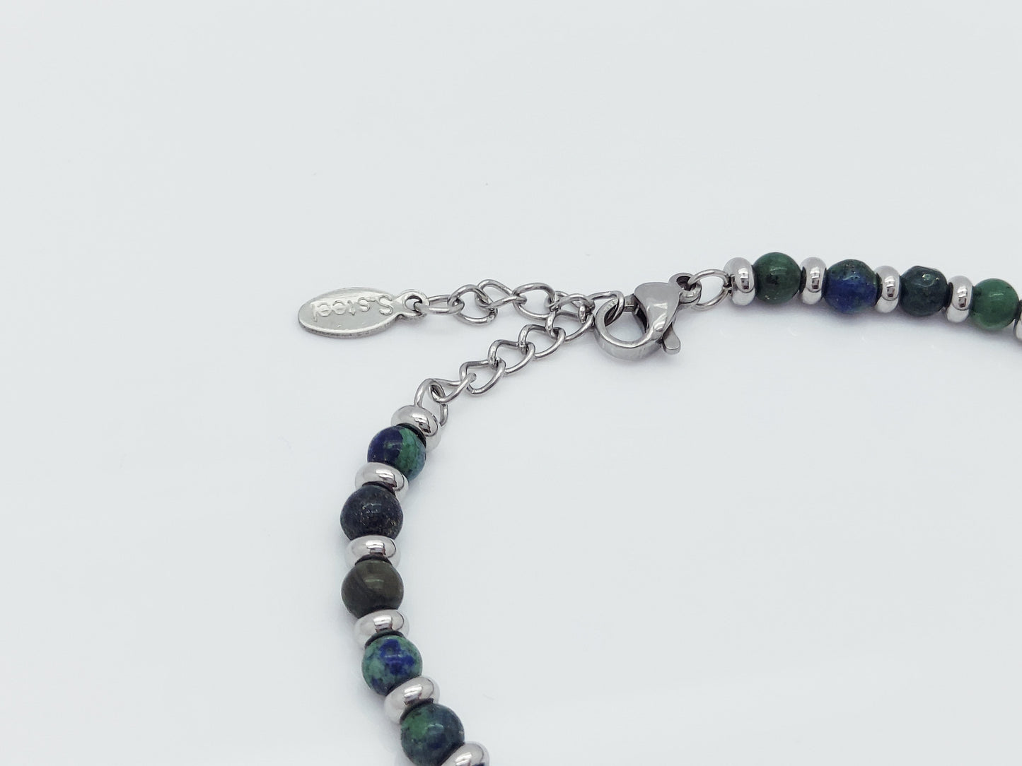 APATITE natural GEMSTONE beaded bracelet BOTTLE green colour men's women's steelstyle33