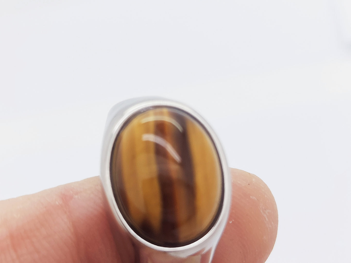 WOMEN'S MEN'S SILVER RING WITH TIGER'S EYE NATURAL GEMSTONE &STAINLESS STEEL steelstyle33