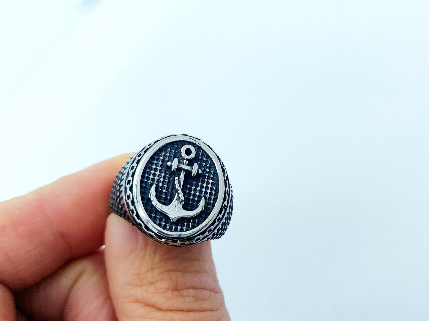 MEN'S SILVER CHUNKY SYGNET WITH ANCHOR STAINLESS STEEL 316L RING steelstyle33