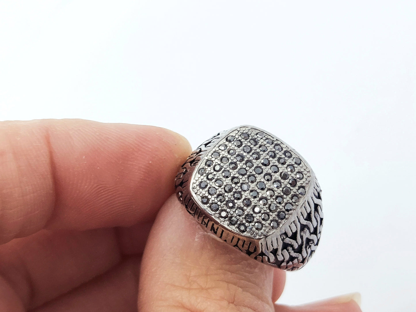 SPARKLY silver SYGNET stainless steel 316L RING with Cubic Zirconia gemstones steelstyle33