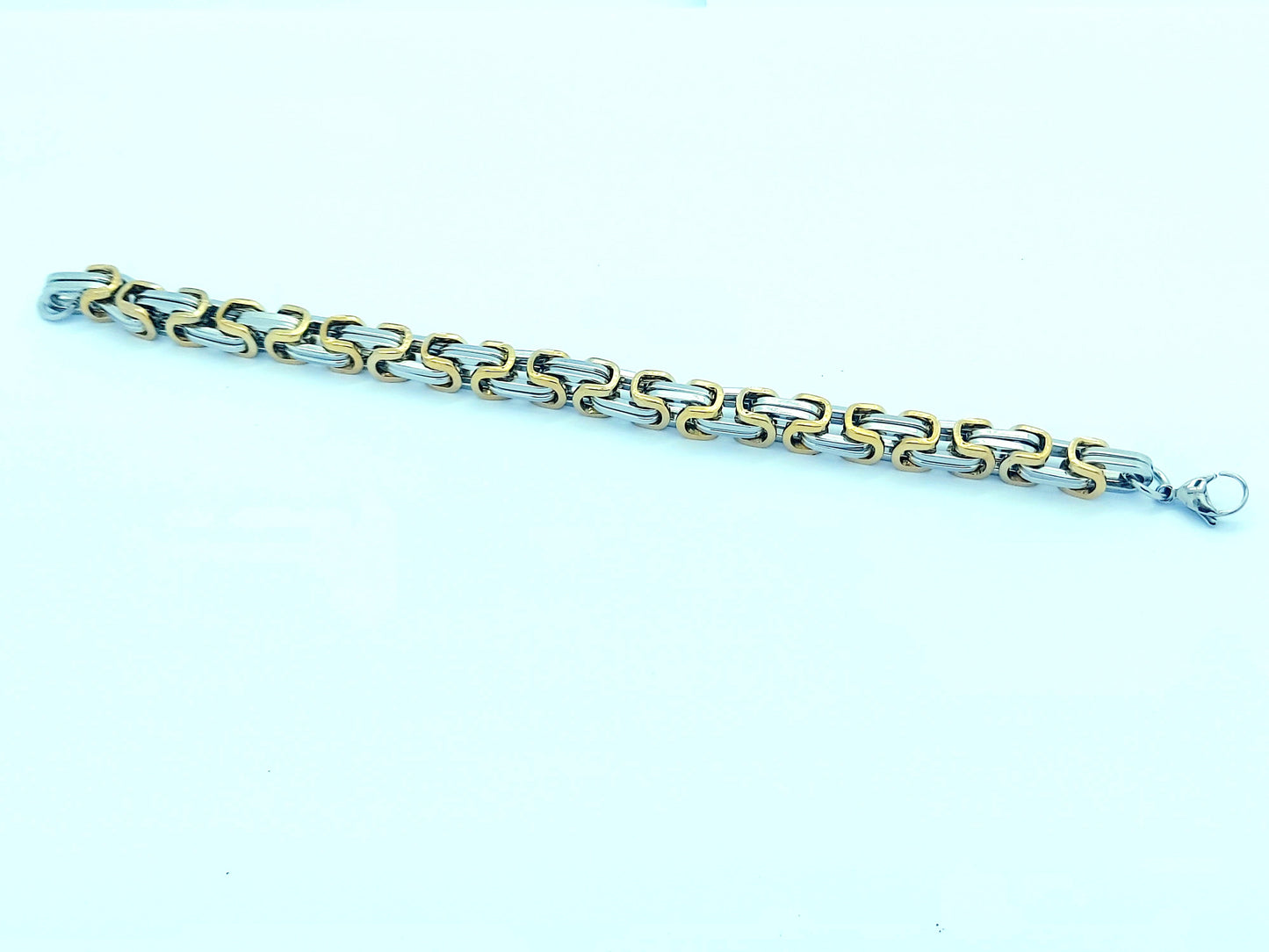 MEN'S CHUNKY LINK CHAIN BYZANTINE STAINLESS STEEL BRACELET SILVER/GOLD 8MM steelstyle33