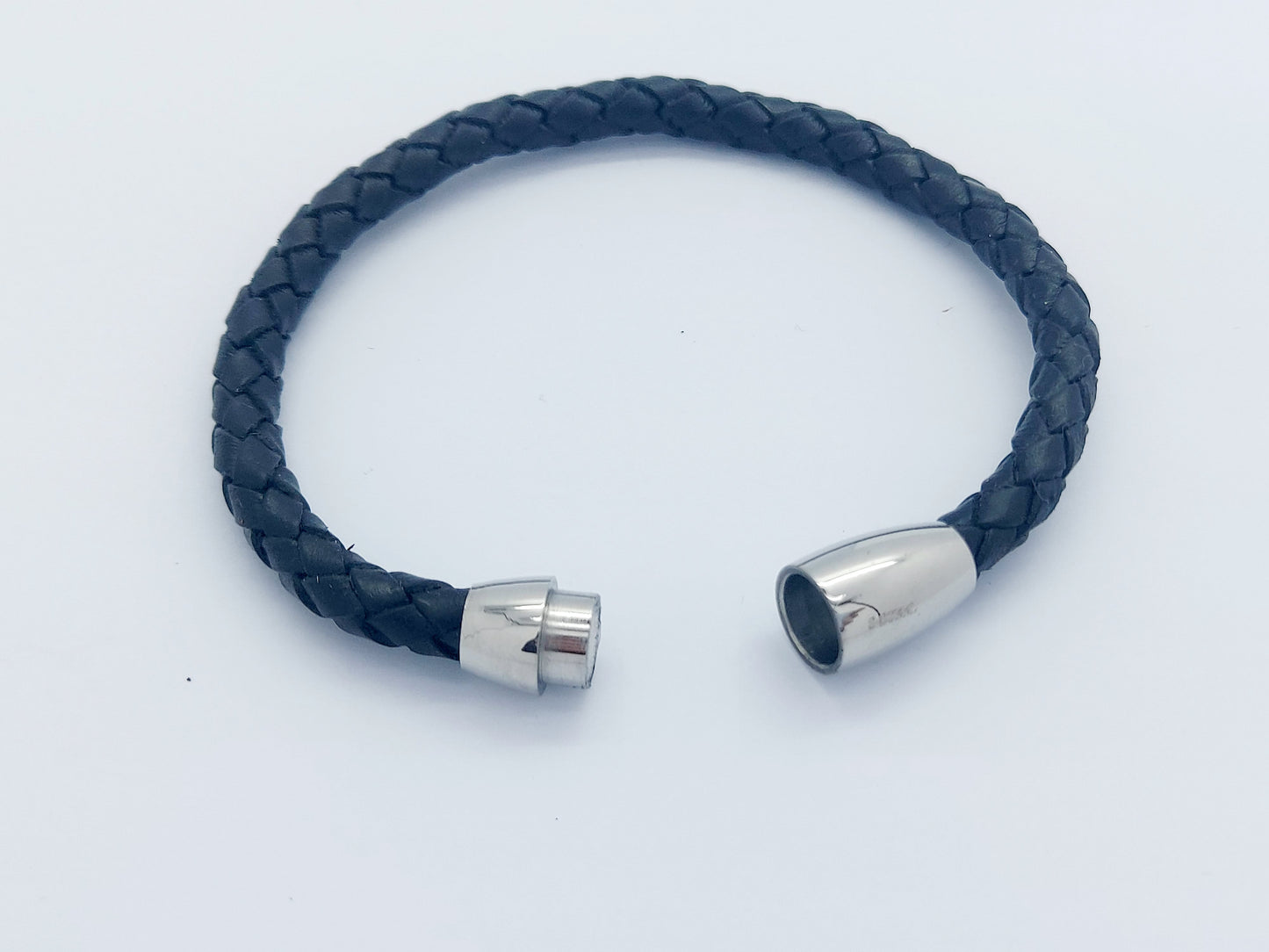 MEN'S BRAIDED LEATHER & STAINLESS STEEL CLASSIC BRACELET SILVER/BLACK steelstyle33