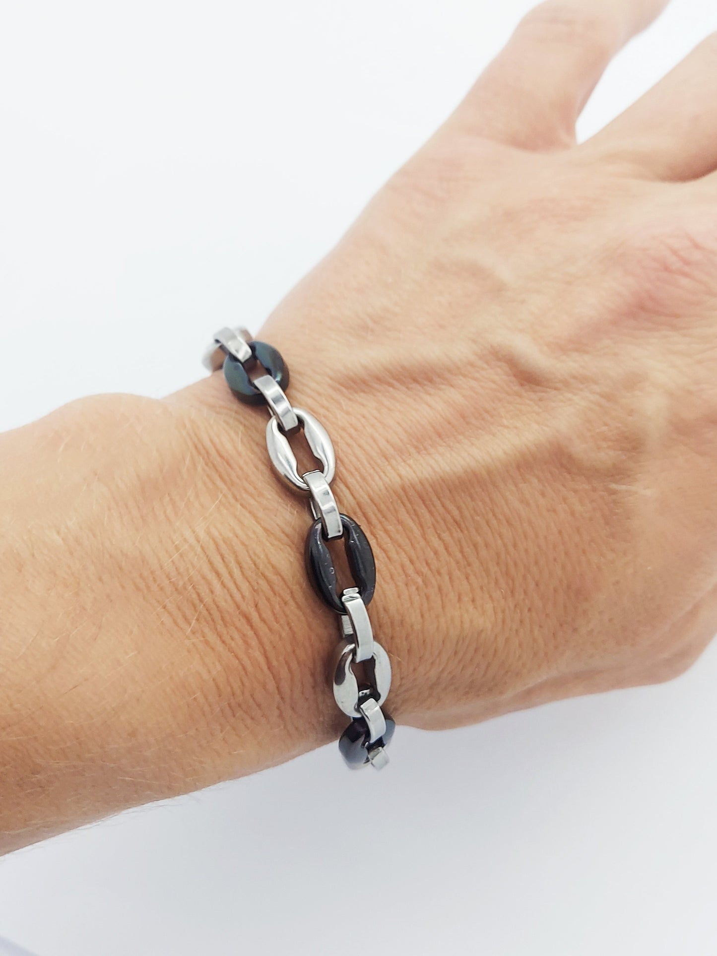 BARREL CHAIN BRACELET STAINLESS STEEL SILVER&BLACK MEN'S WOMEN'S Steelstyle33