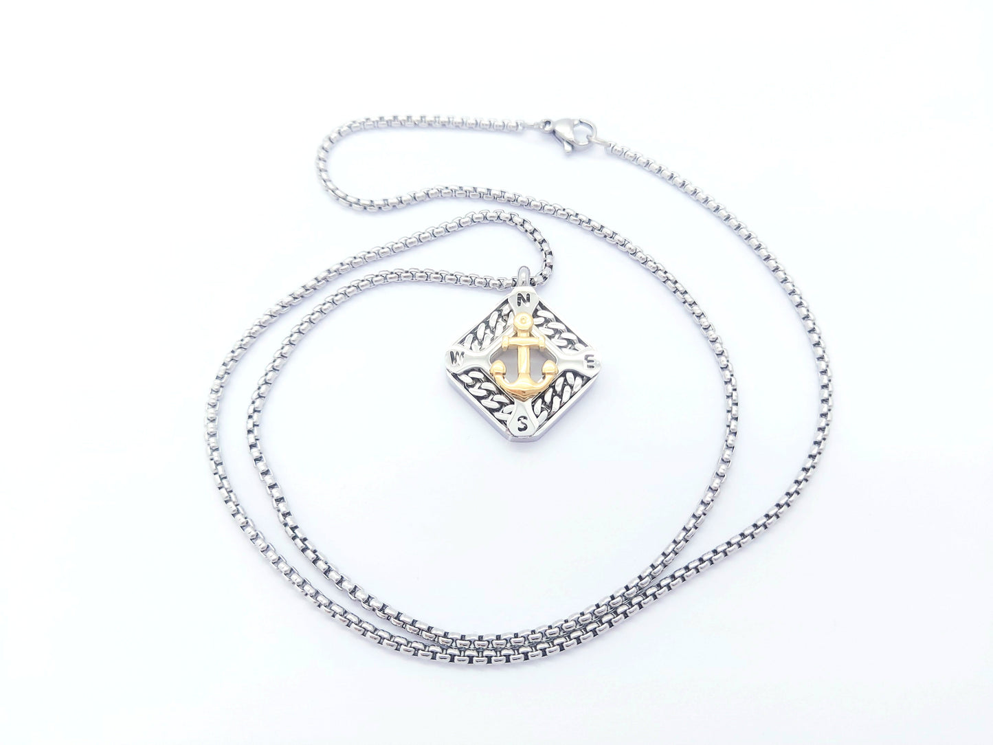 MEN'S WOMEN'S STAINLESS STEEL 316L SILVER/GOLD ANCHOR COMPASS NECKLACE PENDANT steelstyle33