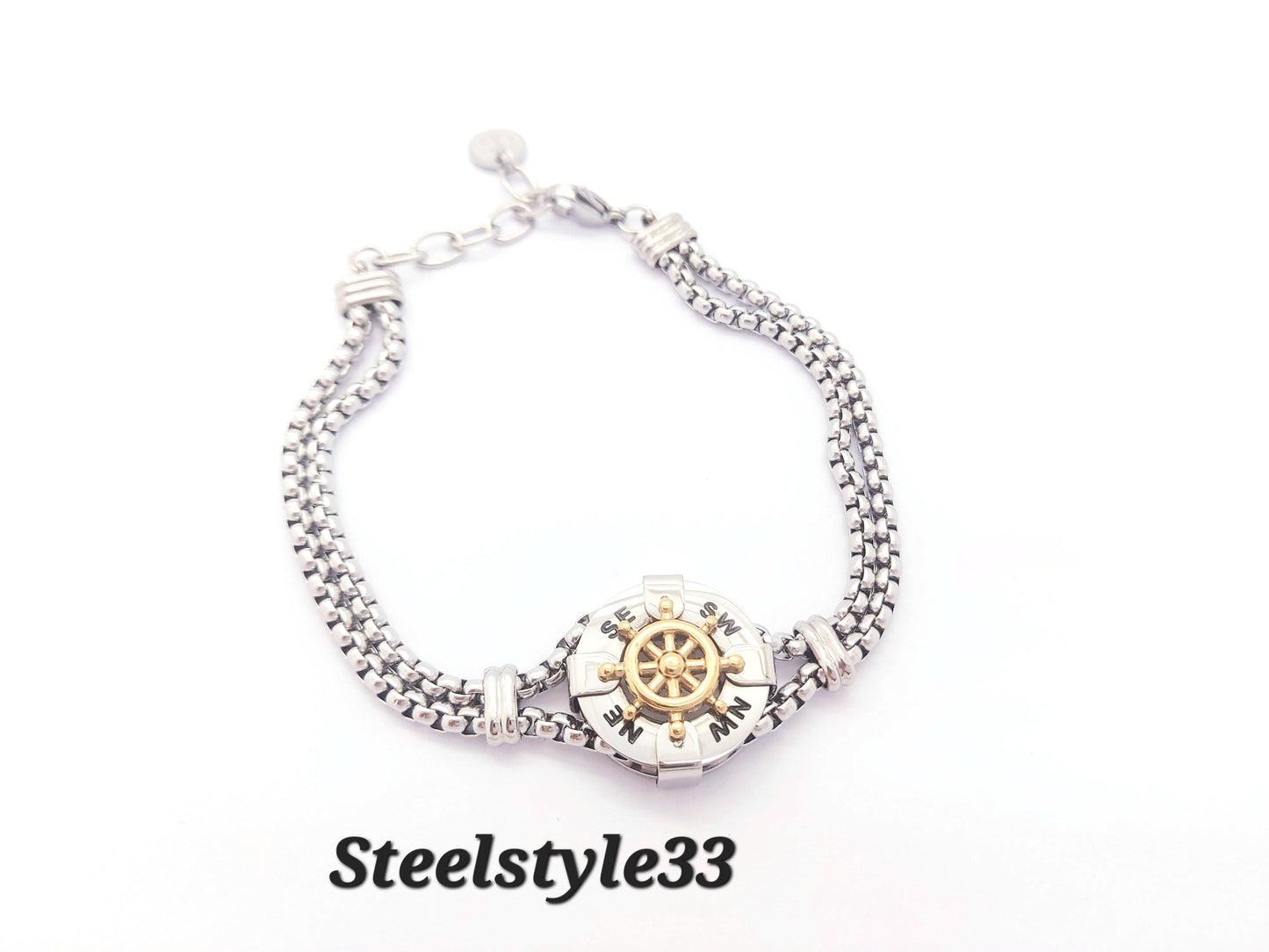 MEN'S WOMEN'S STAINLESS STEEL SILVER/GOLD MARINE BOOT STEERING WHEEL BRACELET steelstyle33