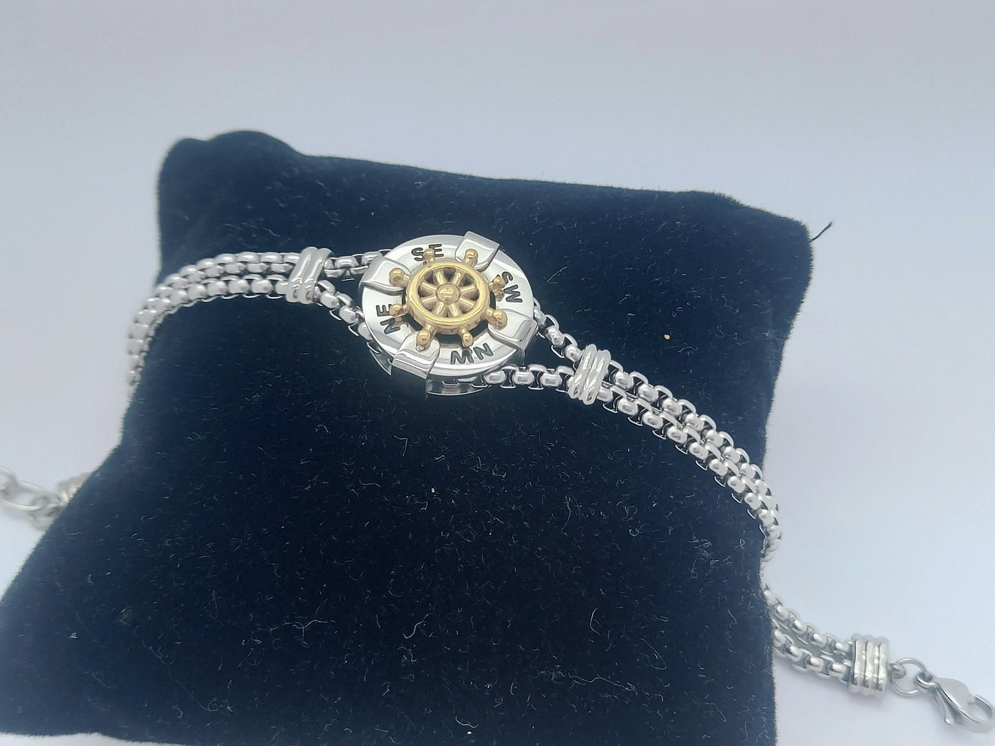 MEN'S WOMEN'S STAINLESS STEEL SILVER/GOLD MARINE BOOT STEERING WHEEL BRACELET steelstyle33