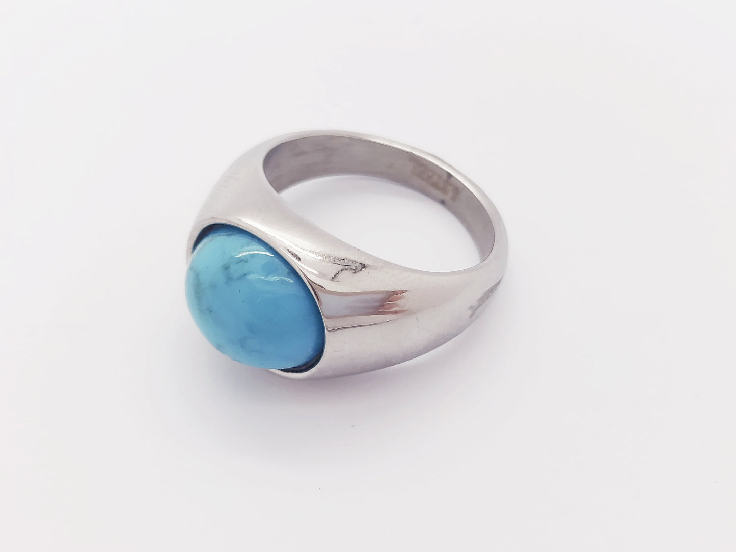 WOMEN'S MEN'S SILVER RING WITH TURQUOISE NATURAL GEMSTONE &STAINLESS STEEL steelstyle33