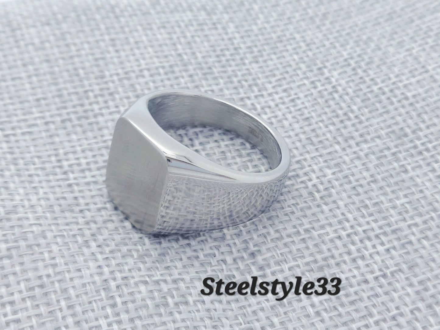 Silver Ring Stainless Steel Square  Signet  Matte&Shine Mens Womens steelstyle33