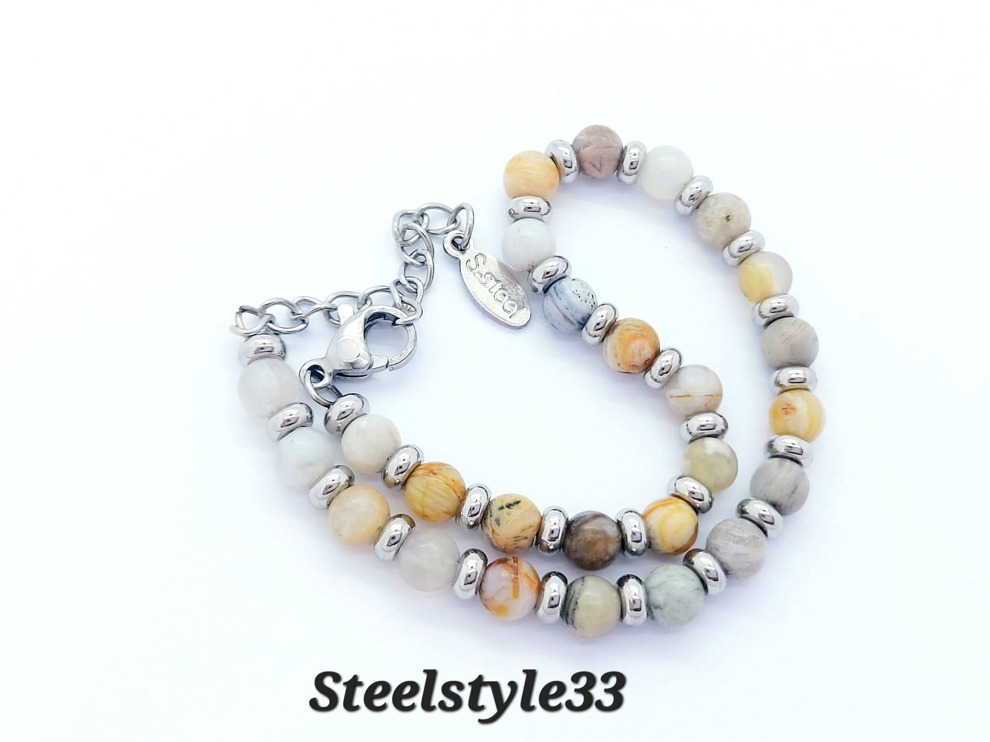 NATURAL JADE GEMSTONES BEADED BRACELET LIGHT BROWN WOMEN'S MEN'S + FREE GIFT BAG steelstyle33