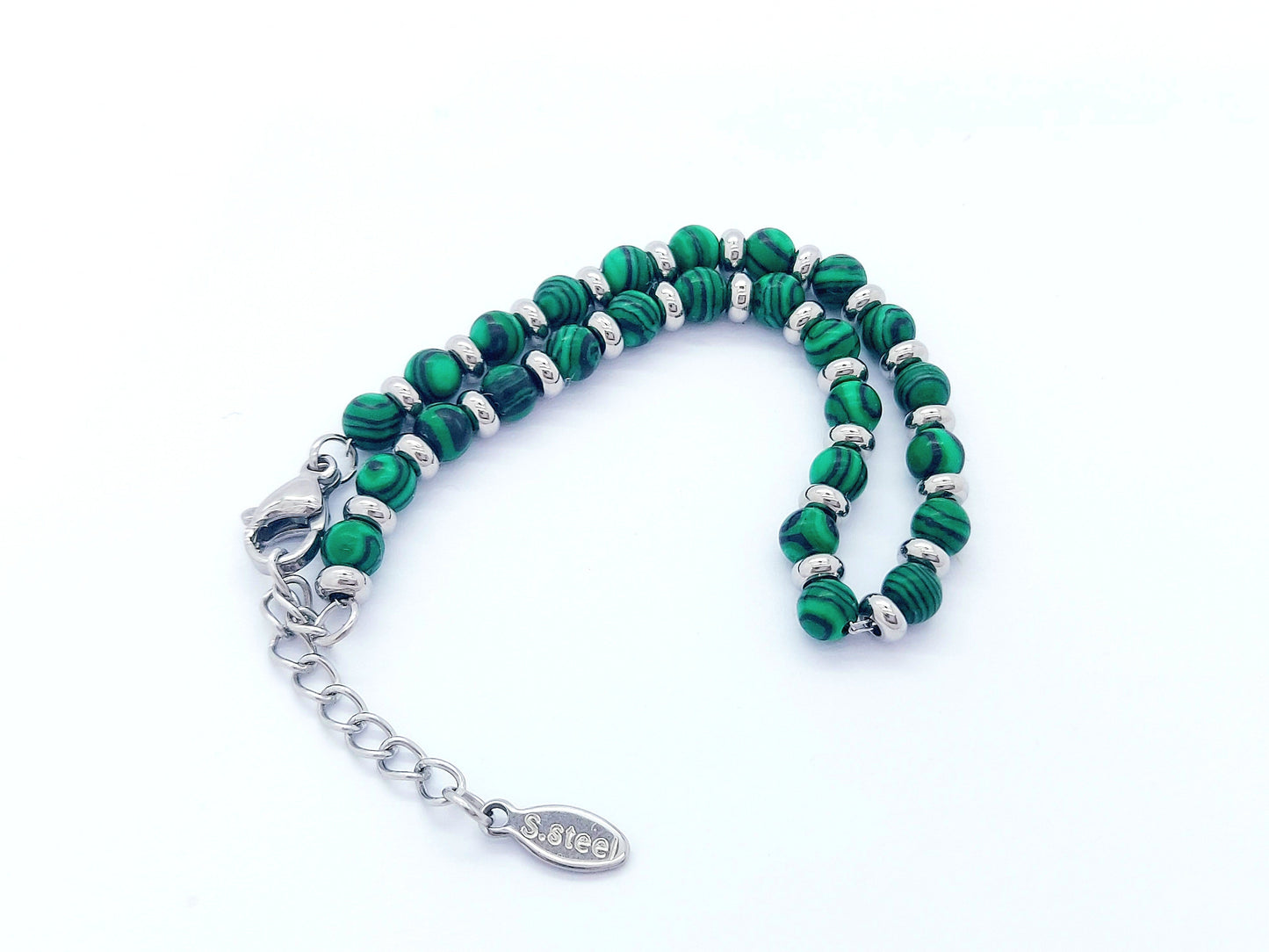 NATURAL GREEN MALACHITE GEMSTONES BEADED BRACELET WOMEN'S MEN'S steelstyle33