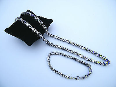 MEN'S SILVER CHUNKY LINK CHAIN BYZANTINE STAINLESS STEEL NECKLACE SET steelstyle33
