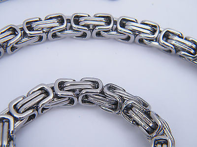 MEN'S SILVER CHUNKY LINK CHAIN BYZANTINE STAINLESS STEEL NECKLACE SET steelstyle33