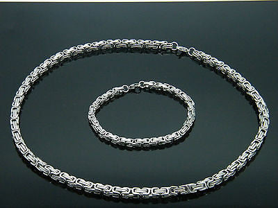 MEN'S SILVER CHUNKY LINK CHAIN BYZANTINE STAINLESS STEEL NECKLACE SET steelstyle33