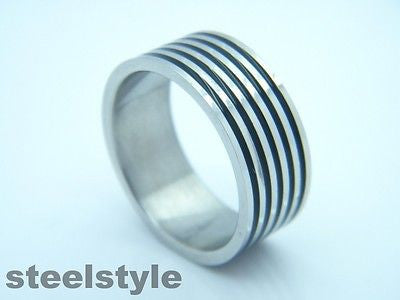 RING STAINLESS STEEL 316L BLACK&SILVER STRIPES MEN'S WOMEN'S DESIGN steelstyle33