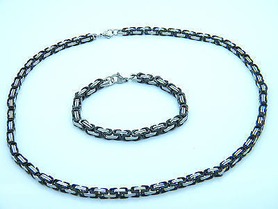HIGH QUALITY STAINLESS STEEL 316L NECKLACE AND BRACELET SILVER/BLACK SET steelstyle33