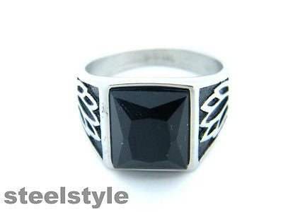 MEN"S CHUNKY SYGNET WITH BLACK STONE STAINLESS STEEL 316L RING steelstyle33