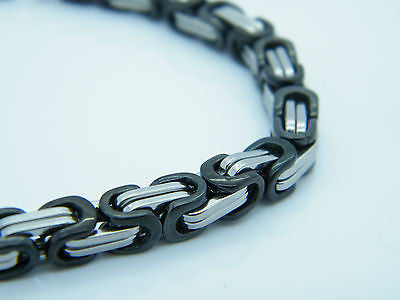 MEN'S CHUNKY LINK CHAIN BYZANTINE STAINLESS STEEL BRACELET BLACK/SILVER steelstyle33