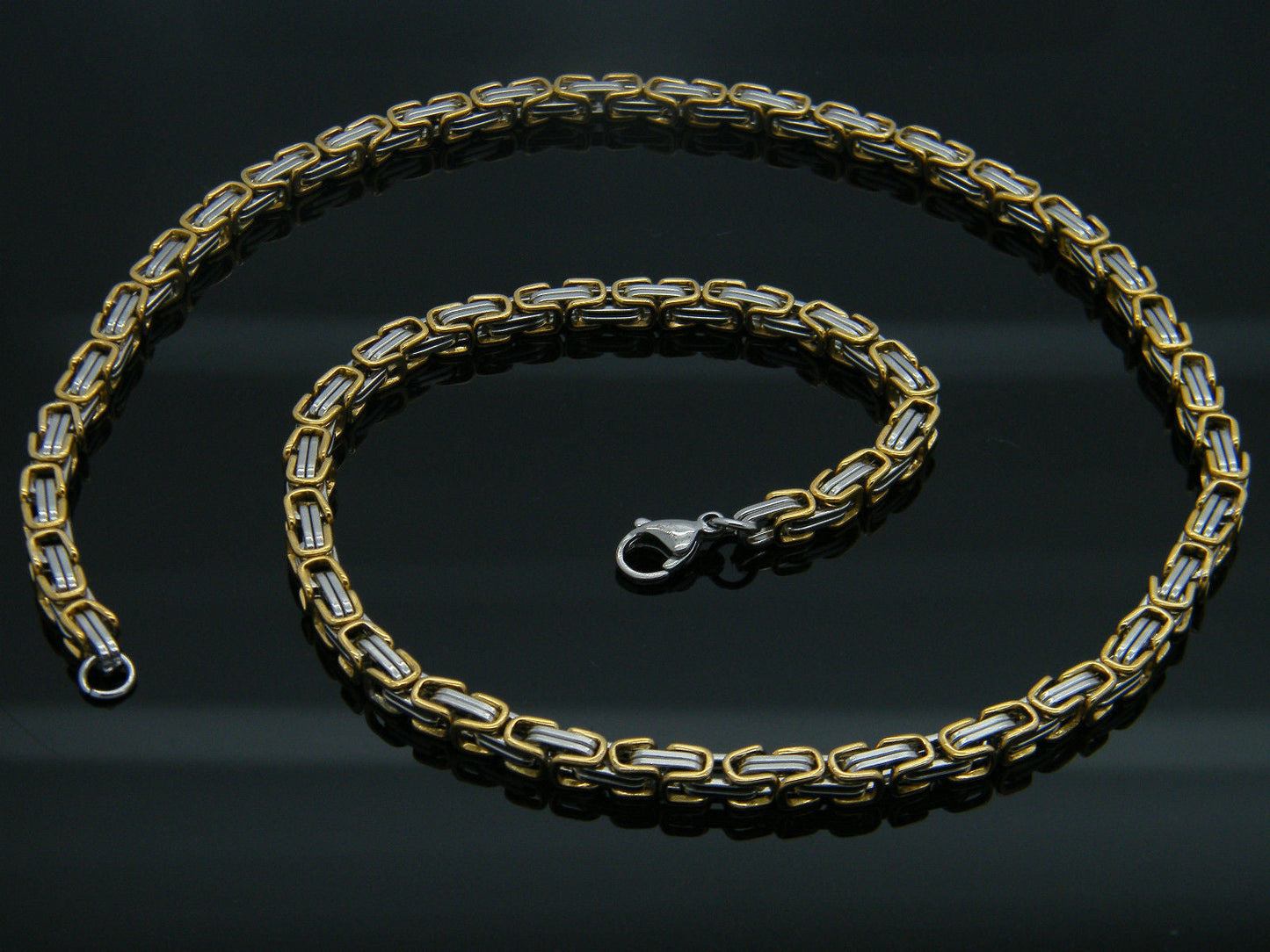 MEN'S SILVER/GOLD CHUNKY LINK CHAIN BYZANTINE STAINLESS STEEL NECKLACE SET steelstyle33
